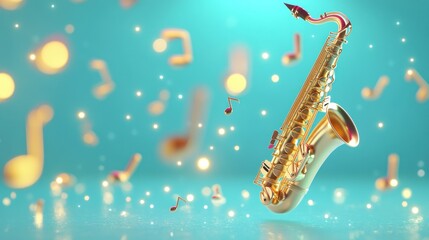 Canvas Print - A vibrant saxophone surrounded by musical notes, evoking a sense of rhythm and joy.