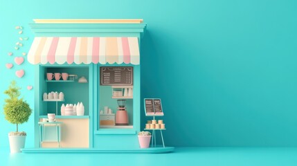 Sticker - A charming café storefront with pastel colors, showcasing drinks and desserts.