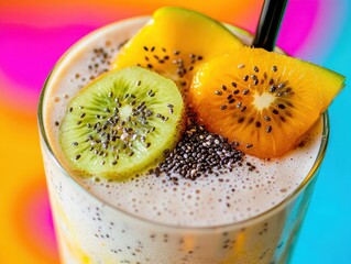 Refreshing Tropical Fruit Smoothie in a Colorful Setting