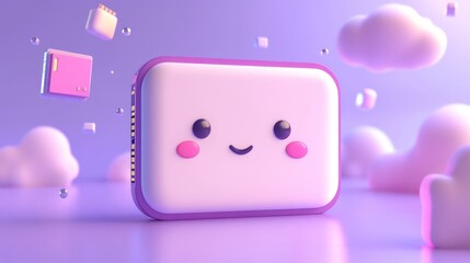 Sticker - A cute, smiling character design with a pastel color palette, surrounded by playful elements.