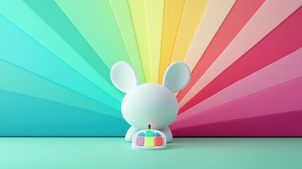 Sticker - A stylized cartoon rabbit facing a colorful gradient background, holding a small palette.