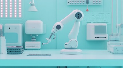 Wall Mural - A robotic arm in a modern lab setting, designed for precision tasks.