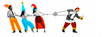 © Lustre Art Group  - Banner. Contemporary art collage. Holiday tug of war between Santa and coworkers, merging business competition with festive fun in this playful struggle for holiday cheer. Concept of business.