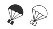 © vladwel - Order parcel box delivery line stroke sign or gift present drop shipping icon via parachute vector simple solid glyph pictogram graphic set, postal mail carton product package symbol airdrop image