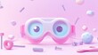 © BerkahStock - A playful 3D illustration featuring goggles with large eyes surrounded by colorful objects.