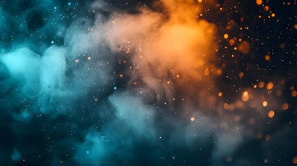 Abstract Blue and Orange Smoke with Sparkles Background