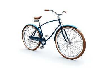 A blue vintage bicycle with brown tires isolated on a white background.