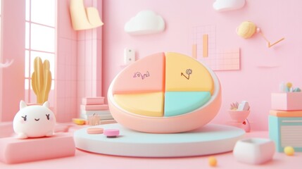 Sticker - A playful pastel scene featuring a segmented toy and cute decor elements.