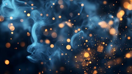 Sticker - Abstract Blue Smoke with Golden Bokeh Lights