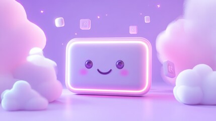 Sticker - A cute, smiling character surrounded by fluffy clouds in a pastel environment.