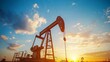 © Olena Roze - Oil Pump Jack and Workers at Sunset in the Oil Industry. AI generated illustration