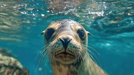 Sea Lion Underwater Encounter: Captivating Galapagos Animal Swimming in Ocean Waters