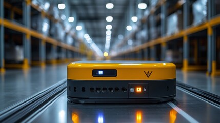 Poster - Autonomous robot navigating a modern warehouse environment during daylight hours