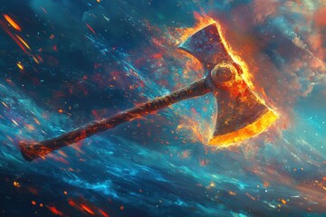 Wall Mural - A Blazing Axe Soaring Through a Cosmic Landscape