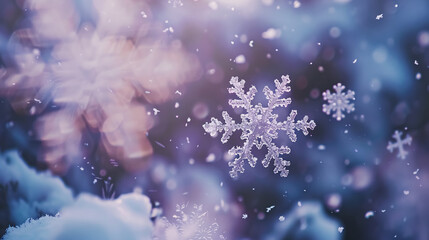 Christmas or Winter Composition: Snowflakes and Red Berries on Blue Background