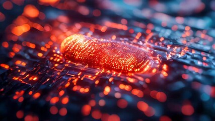 Poster - A close-up of glowing orange and blue particles swirling together in an abstract, futuristic scene