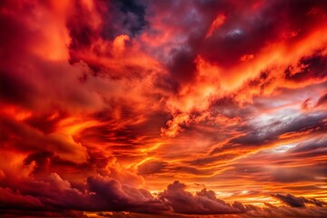 Wall Mural - Fiery red and orange sunset with dramatic cloudscape