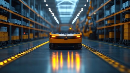 Poster - High-tech warehouse with automated vehicles coordinating operations efficiently