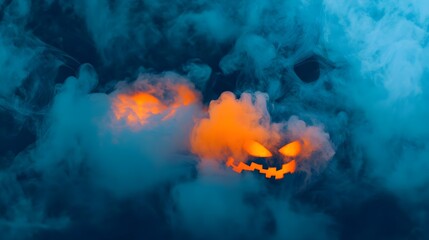 Poster - Halloween Jack-o'-Lantern in Blue Smoke