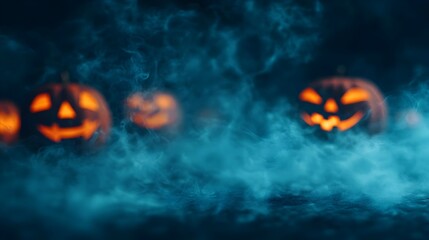 Wall Mural - Halloween Jack-o'-Lantern in Blue Smoke Background