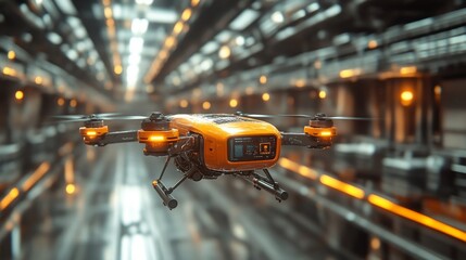 Poster - Drone optimizing route planning in a modern warehouse during bright afternoon