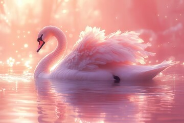 enchanting aigenerated swan gliding on iridescent water surreal color palette digital brushstrokes dreamlike reflections ethereal beauty in motion