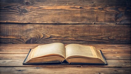 Poster - Vintage book open on old wooden table with blank pages