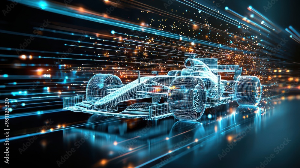 Glowing Blue Laser Light Outline of Formula 1 Race Car - High ...