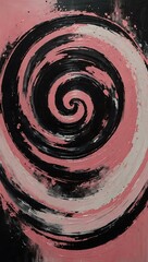 Poster - Abstract painting with pink and black, showcasing a whirlpool effect.