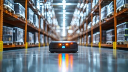 Poster - Robotic system picking boxes in a warehouse during daylight for efficient logistics operations