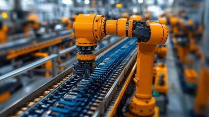 Poster - Modular robotic arm assembling components in a factory during daytime operations