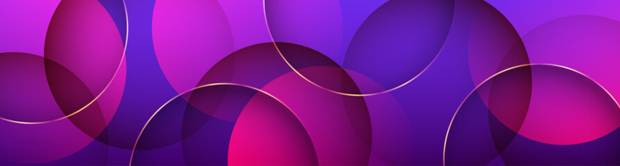 Poster - 3D purple luxury abstract background overlap layer on bright space with golden lines circles decoration. Modern graphic design element cutout shape style concept for web, flyer, card or brochure cover