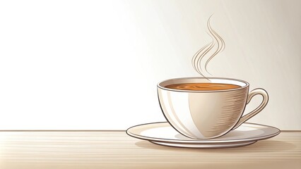 Linear drawing of a cup of coffee with artistic touch