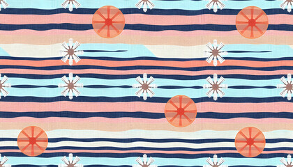 Fun modern pattern clash fabric print for summer beach textile designs with a linen cotton effect. Seamless trendy repeat background isolated with white highlights, png