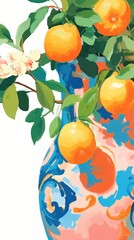 Wall Mural - Chinese orange tree painting art grapefruit.