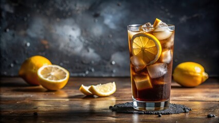 Refreshing espresso tonic with ice and lemon, perfect for a summer pick-me-up