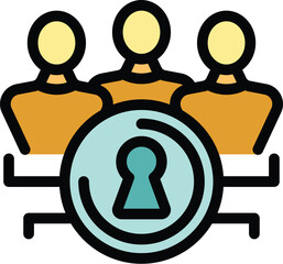 Poster - Business team sharing data with an icon of a keyhole representing online security