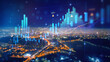 © Miha Creative - Trade technology, and investment analysis.Big data chart on city backdrop.Business development, financial plan and strategy.Analysis finance graph and market chart investment.