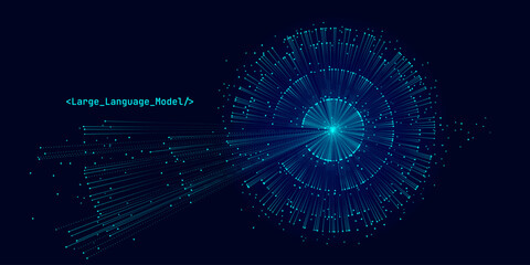 Fototapete - Illustration of abstract stream information. Generate image, video from prompt concept. Big data, technology, AI, data transfer, data flow, generative ai, large language model, ai brain background