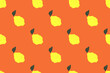 © Connect Images - Seamless pattern of vibrant yellow lemons and green leaves on an orange background, evoking a fresh, summery, and zesty vibe