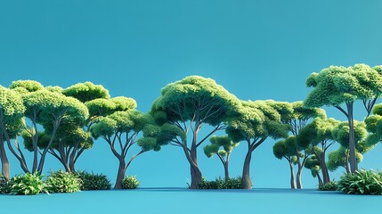 Wall Mural - A serene landscape featuring stylized trees against a blue background, showcasing nature's beauty.