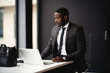 Canvas Print - African American man computer sitting working.