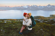 © EVERST - Family mother hiking with child in Norway travel vacations healthy lifestyle outdoor in mountains mom hugging kid daughter happy moments candid emotions
