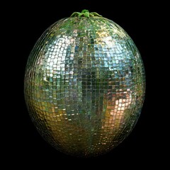 Sticker - A classic disco ball with a green top, reflecting light and casting a myriad of colorful sparkles, isolated on a black background.