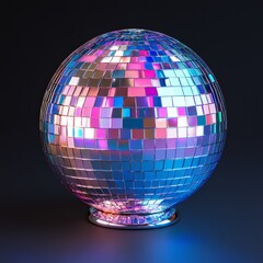 Sticker - A classic disco ball with mirrored tiles reflecting light in a rainbow of colors.