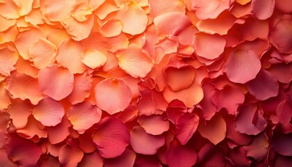 Sticker - A close-up shot of rose petals in shades of pink, orange and red, creating a gradient effect.