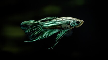 Green Betta Fish in a Black Background