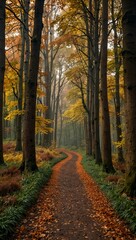 Poster - Autumn path through a forest.