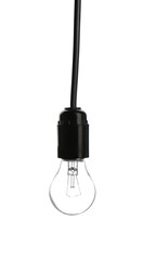 Wall Mural - One light bulb hanging on white background