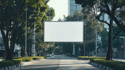 White billboard, white display, parkway setting, clean and simple, high visibility, modern design, advertising space